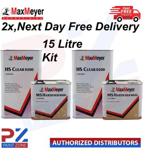 2x Max Meyer HS Clear Coat 2k Lacquer 0200 With MS Hardener 8000 15 Litre kit (NEXT DAY DELIVERY)